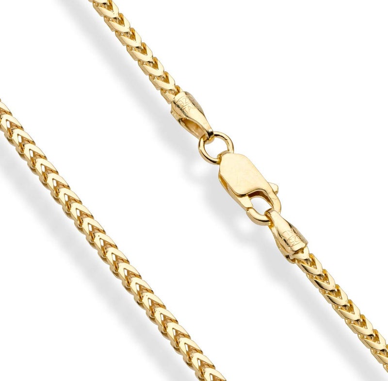 Miabella Solid 925 Sterling Silver, 18Kt Gold Plated Italian 2.5mm Franco Square Box Link Chain Necklace for Men, Made in Italy (YG, Length 24 Inches) - Image 3